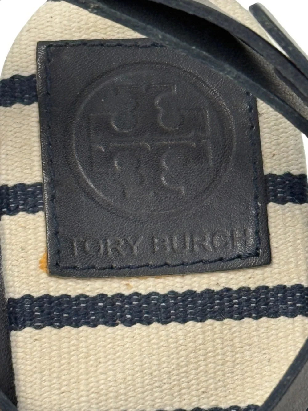 Tory Burch Karissa Navy Stripe Espadrille Ankle Strap Wedge Size 7